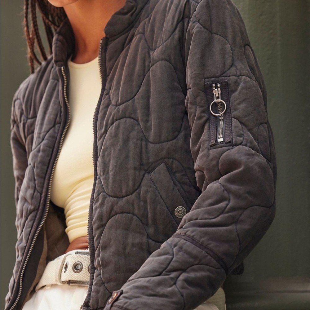 Free People Black Quilted Bomber Jacket - Picture 5 of 7